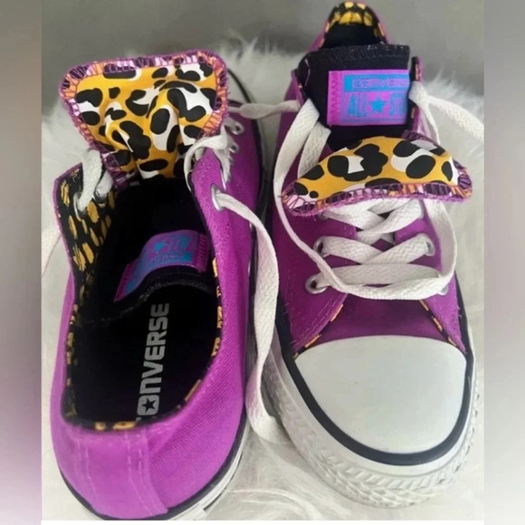 Converse All Star Double Tongue Purple and Leopard Sneakers - Picture 1 of 10